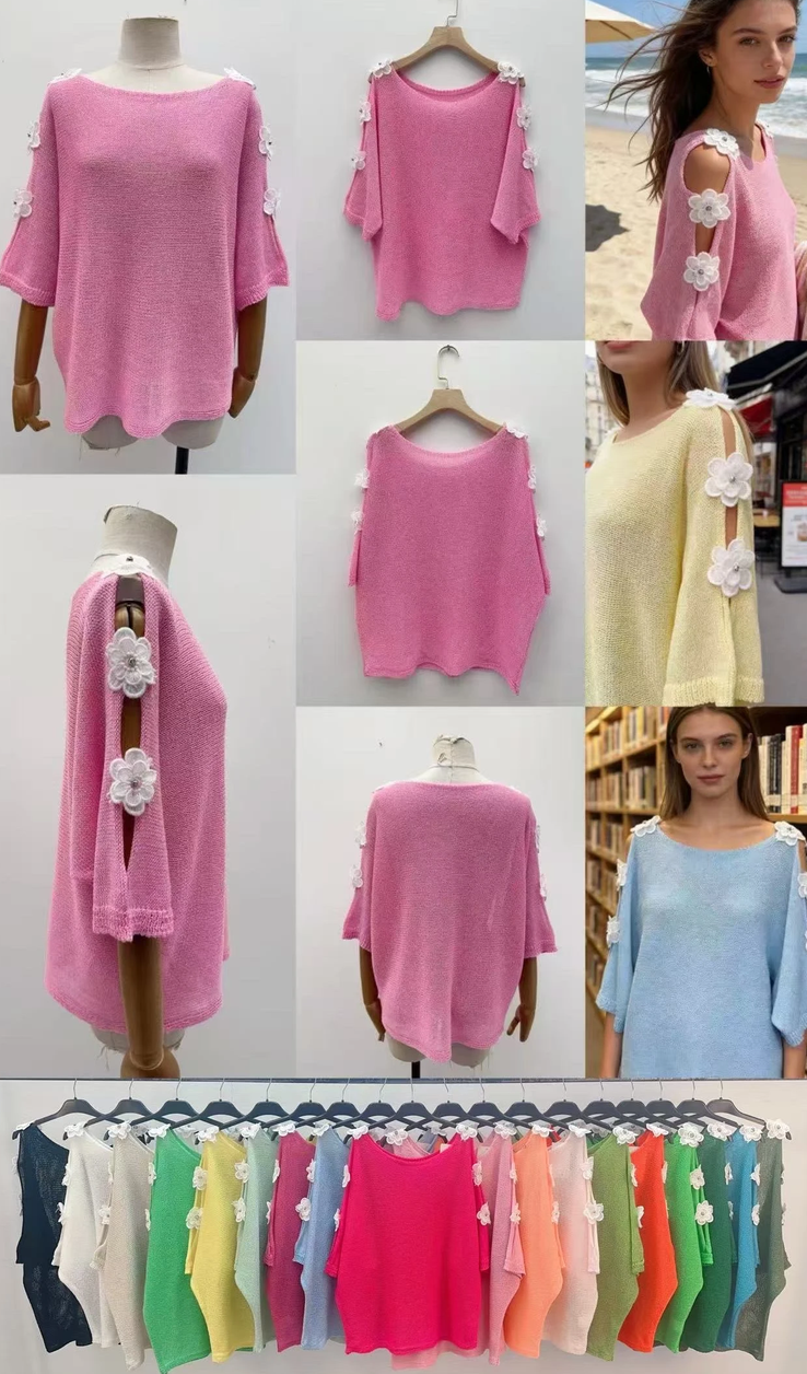Pullover mit Blumen in hellblau