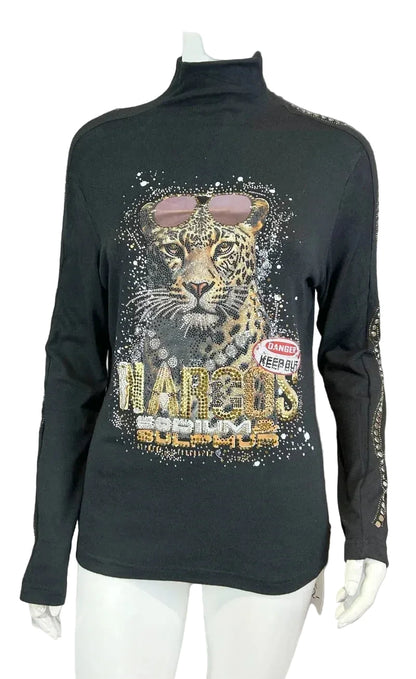 Leichter Tiger Rollkragen Pulli in Schwarz von Rose